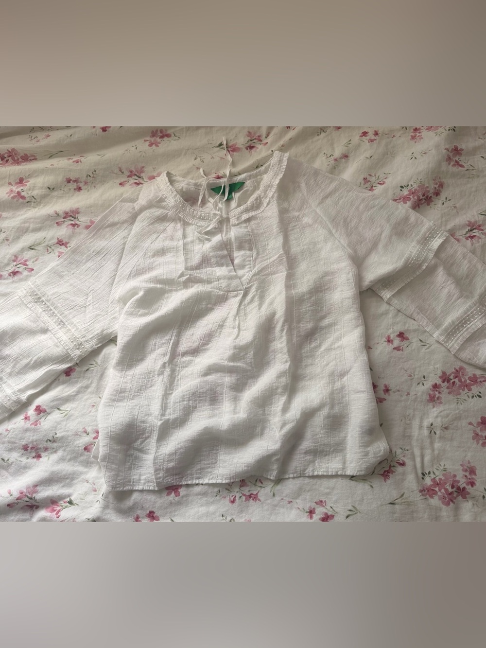 dip White Girls' Peasant Blouse with Tie Neck